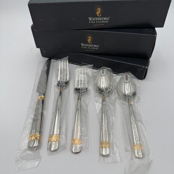 Waterford Wicklow Gold Flatware 18/10 5 Pc Place Setting NIB - Picture 1 of 5
